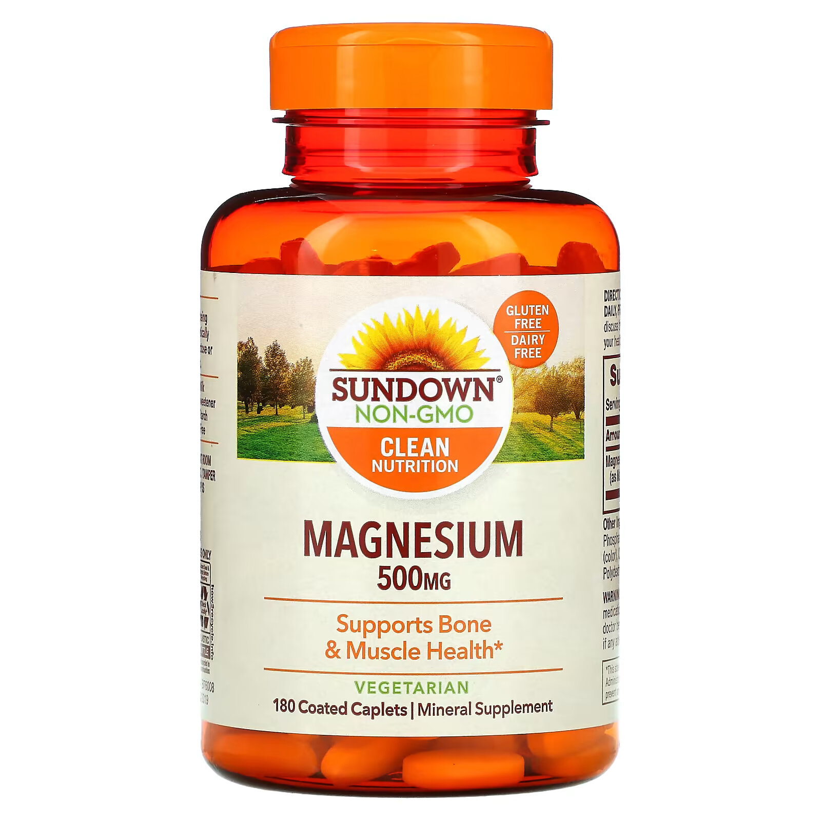 Sundown Naturals, Магний, 500 мг, 180 капсуловидных таблеток в оболочке sundown naturals волосы кожа и ногти 120 капсуловидных таблеток