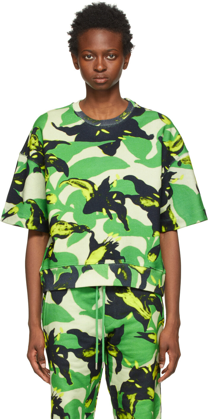 

Зеленая толстовка с коротким рукавом и цветочным принтом Len Lye Edition Dries Van Noten