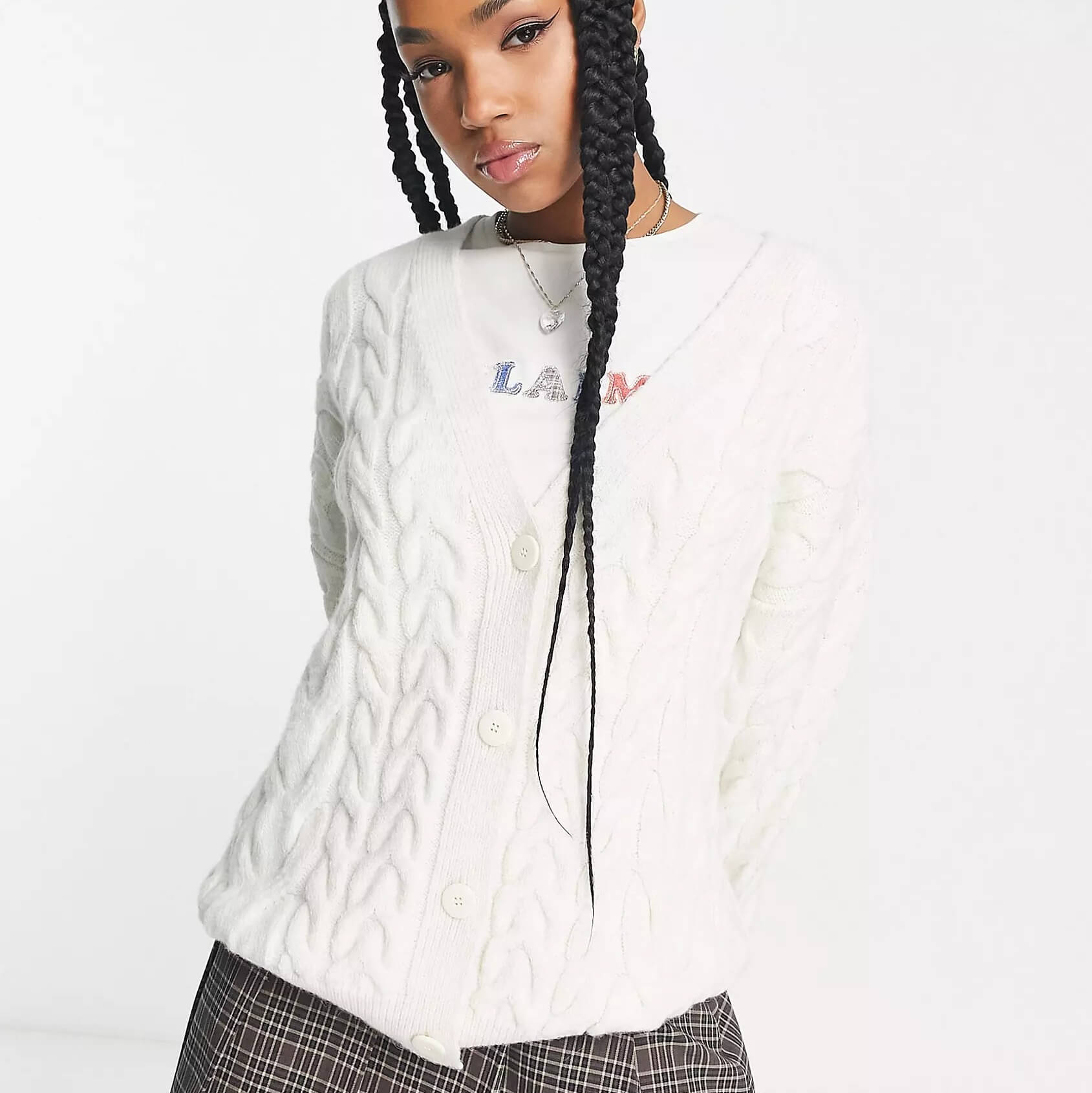 Кардиган Pull&Bear Cable Knit Oversized, молочный тонкий кардиган женский летний вязаный свитер солнцезащитная одежда укороченные топы оверсайз с v образным вырезом ice шелковое пальто дл