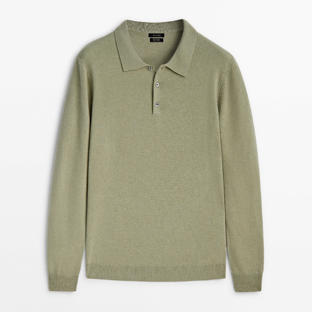 Свитер Massimo Dutti Wool Blend Knit Polo, светло-зеленый свитер massimo dutti wool blend knit polo серо коричневый