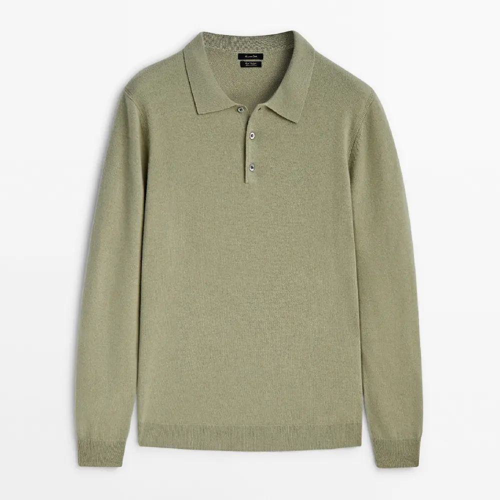 

Свитер Massimo Dutti Wool Blend Knit Polo, светло-зеленый
