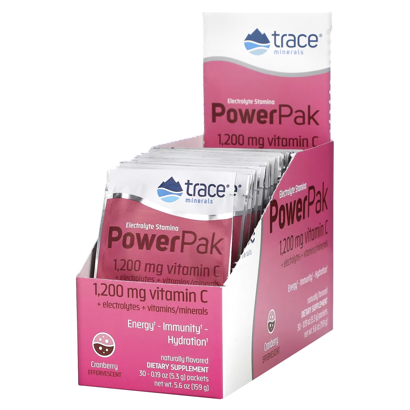 Пищевая Добавка Trace Minerals Electrolyte Stamina PowerPak со вкусом клюквы, 30 пакетиков по 5,3 г