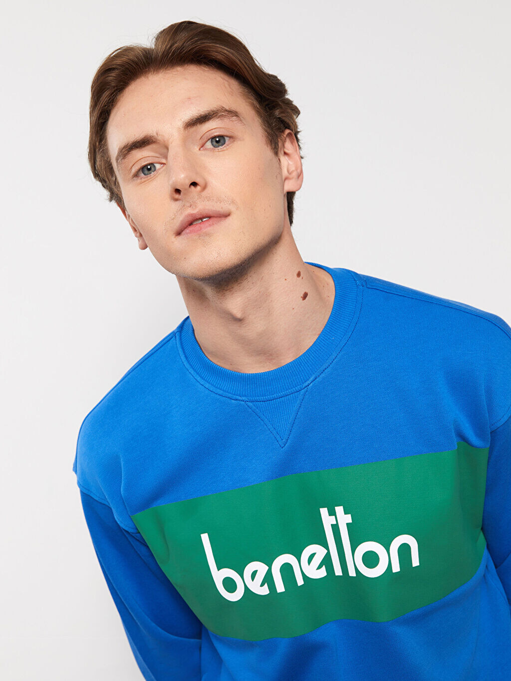 

Мужская толстовка с круглым вырезом и длинным рукавом с принтом Benetton, Синий