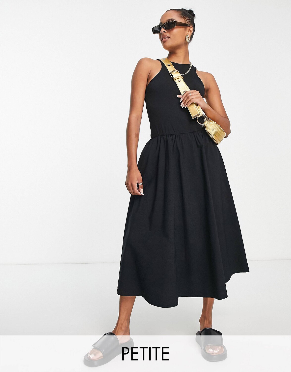 

Черное поплиновое платье миди с заниженной талией ASOS DESIGN Petite Petite