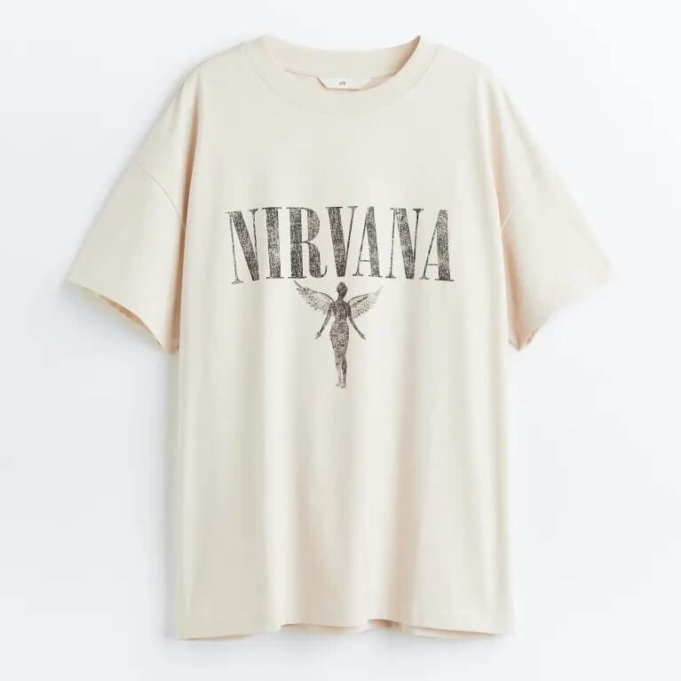 

Футболка H&M Oversized Printed T-Shirt, светло-бежевый