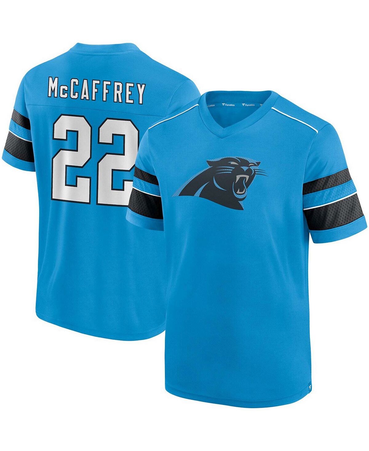 

Мужская футболка christian mccaffrey blue carolina panthers hashmark с именем и номером и v-образным вырезом Fanatics, синий