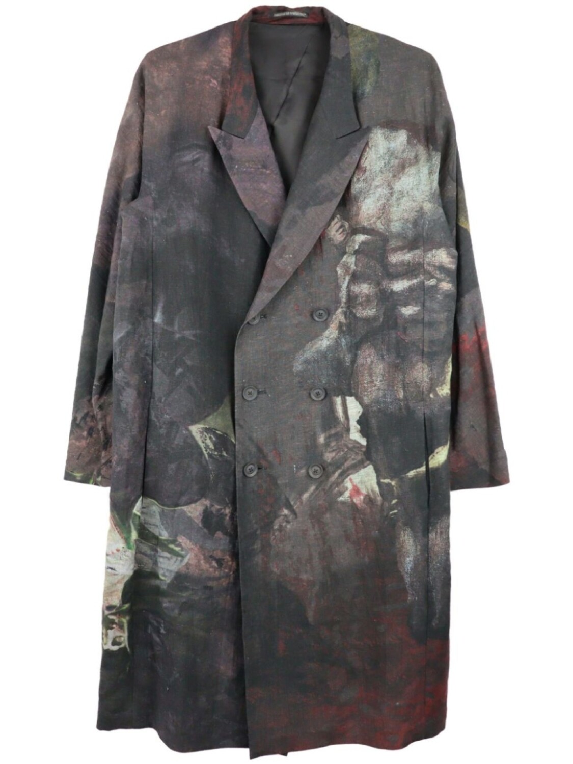 

Двубортное пальто с принтом Yohji Yamamoto, черный