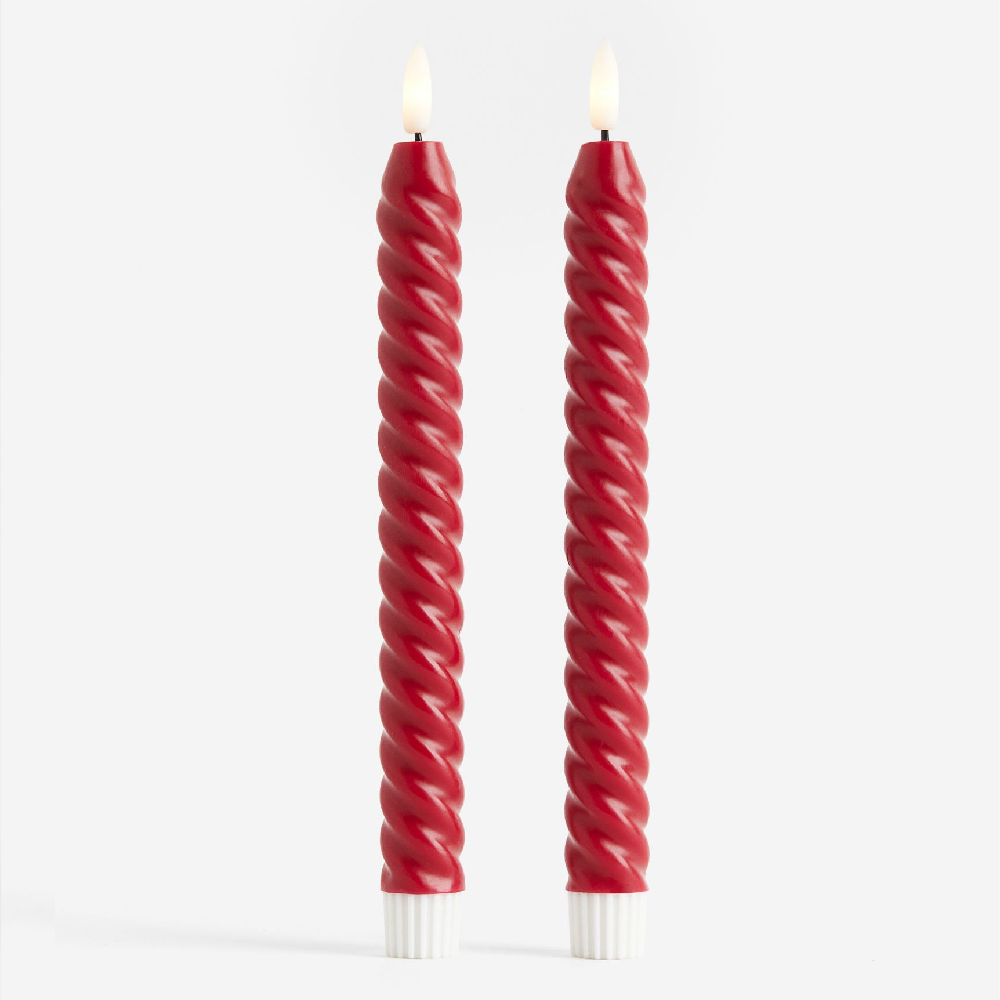 Комплект свечей H&M Home Led Swirl, 2 предмета, красный декоративная гирлянда белая с золотым 10 тёплых белых led огней прозрачный провод таймер батарейки 2 25 м star trading