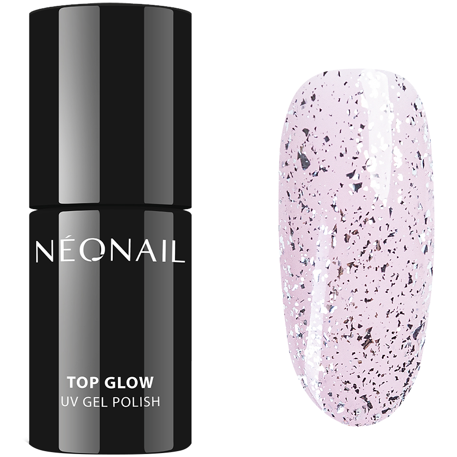 цена Neonail Top Glow Silver Flakes гибридное верхнее покрытие для лаков для ногтей, 7,2 мл