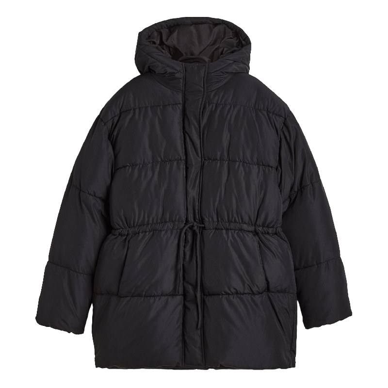 Куртка утепленная H&M Drawstring, черный стеганая утепленная куртка с капюшоном