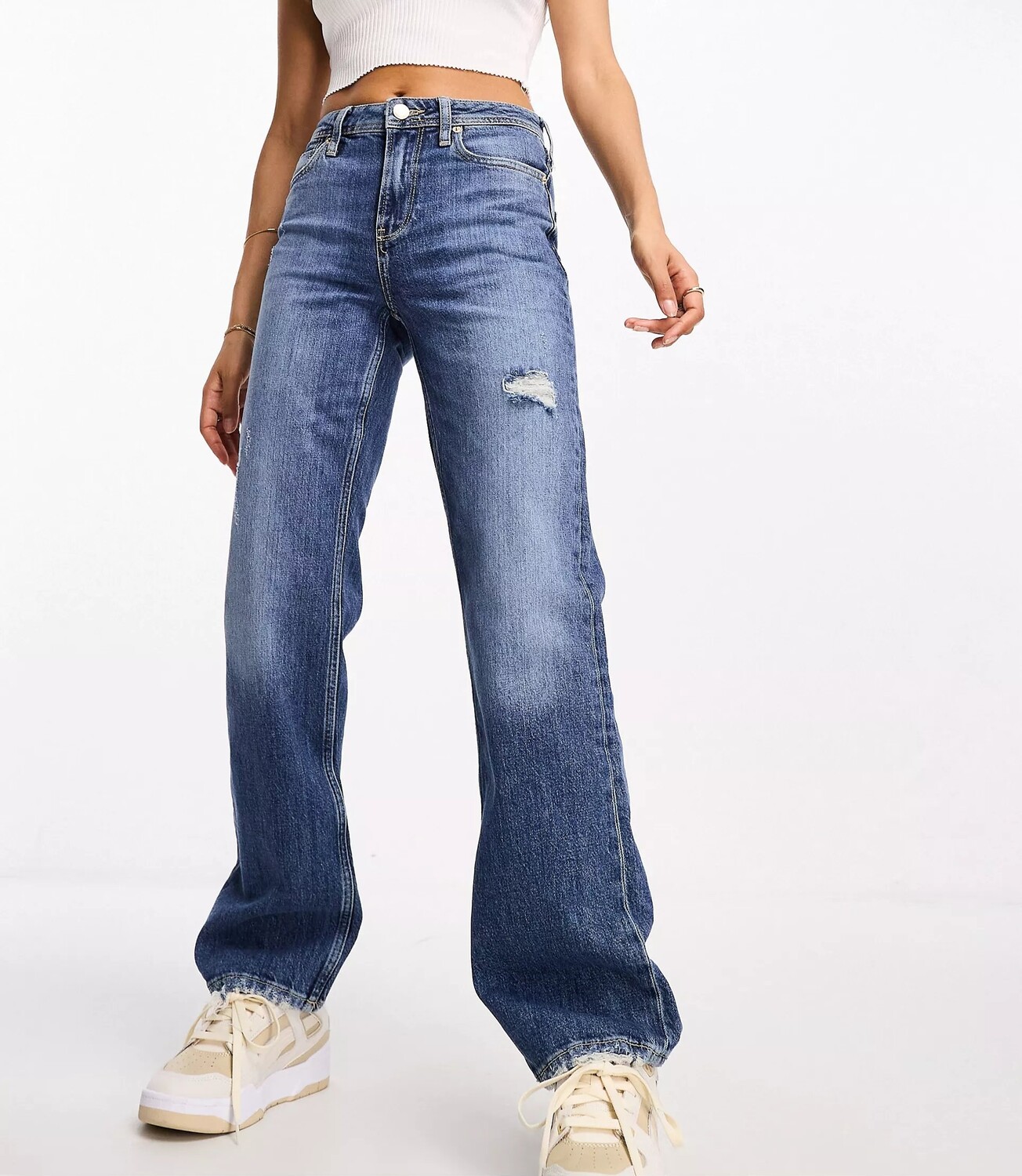

Джинсы River Island Petite High Waist Straight Leg In Wash, синий