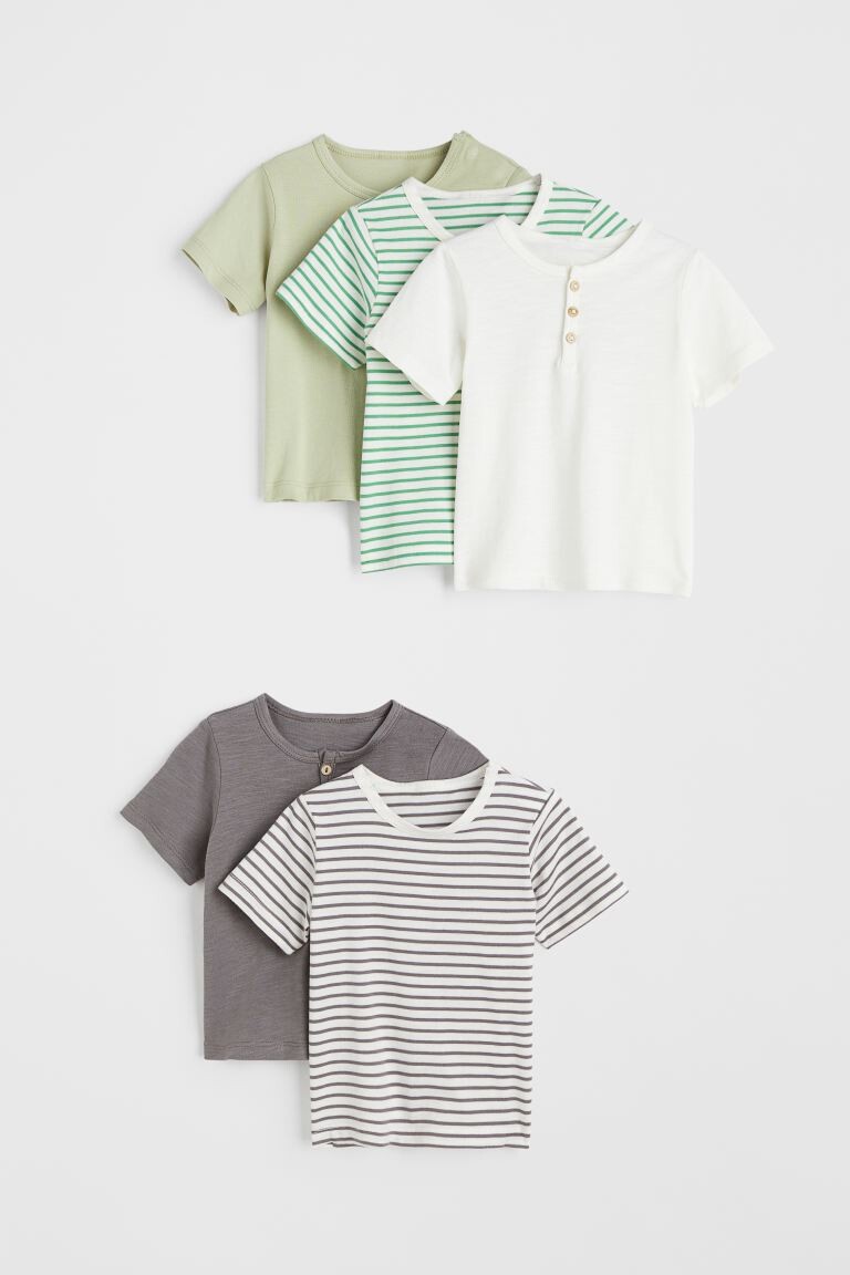 

Хлопковая футболка, 5 шт. H&M, фисташковый/полосатый