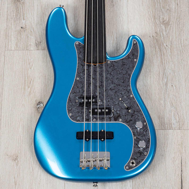 

Бас-гитара Fender Tony Franklin Fretless Precision Bass, черное дерево, синий цвет Лейк-Плэсид