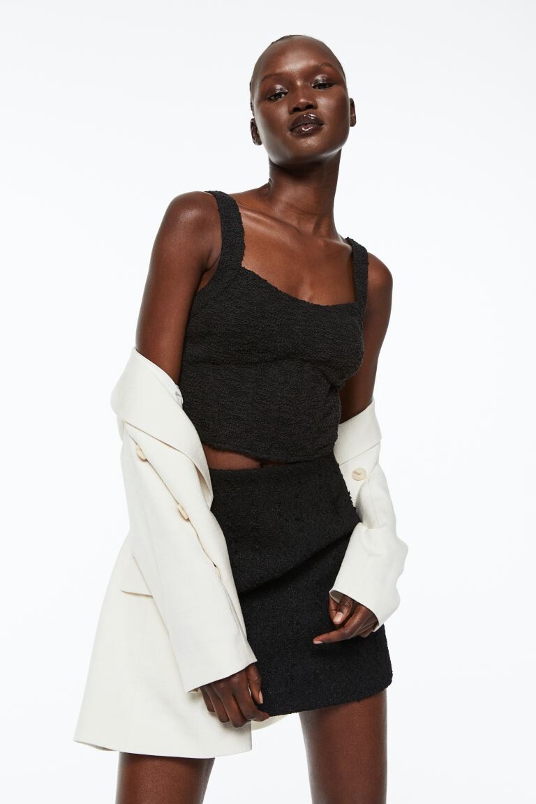 

Корсетный топ из фактурной ткани H&M, черный
