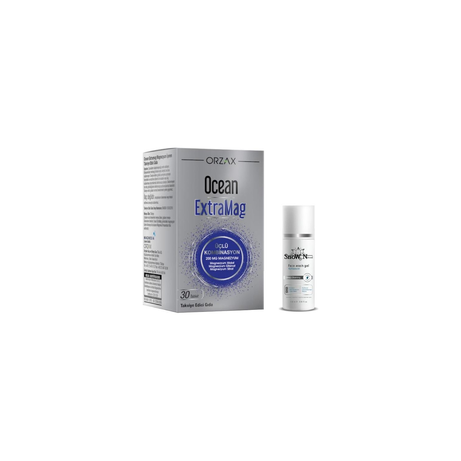 Пищевая добавка Orzax Extramag, 30 таблеток + Очищающий гель для лица, 100 мл