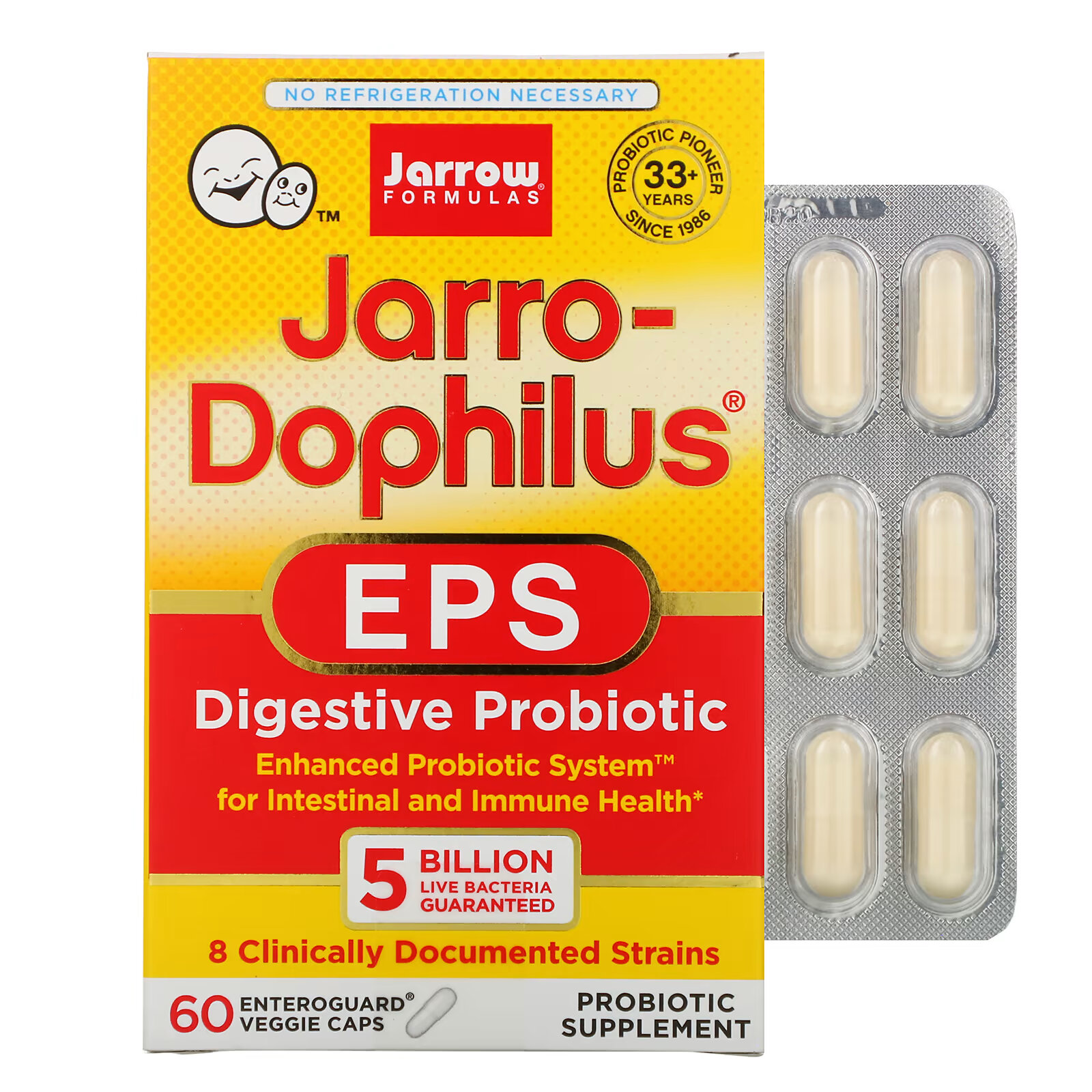 jarro dophilus eps пробиотик jarrow formulas 120 капсул Jarrow Formulas, Jarro-Dophilus EPS, пищеварительный пробиотик, 5 миллиардов, 60 растительных капсул Enteroguard