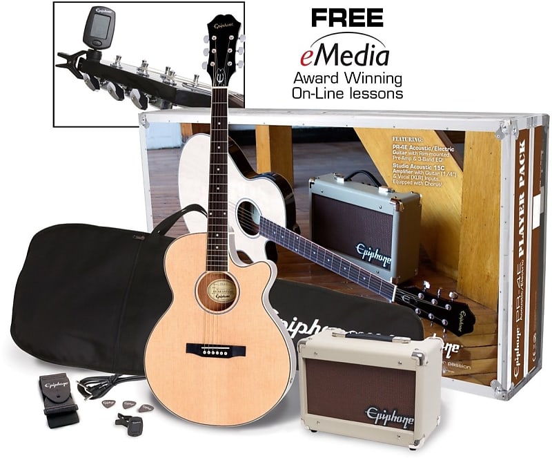 цена Комплект электроакустической гитары Epiphone PR-4E, натуральный PR-4E Player Package