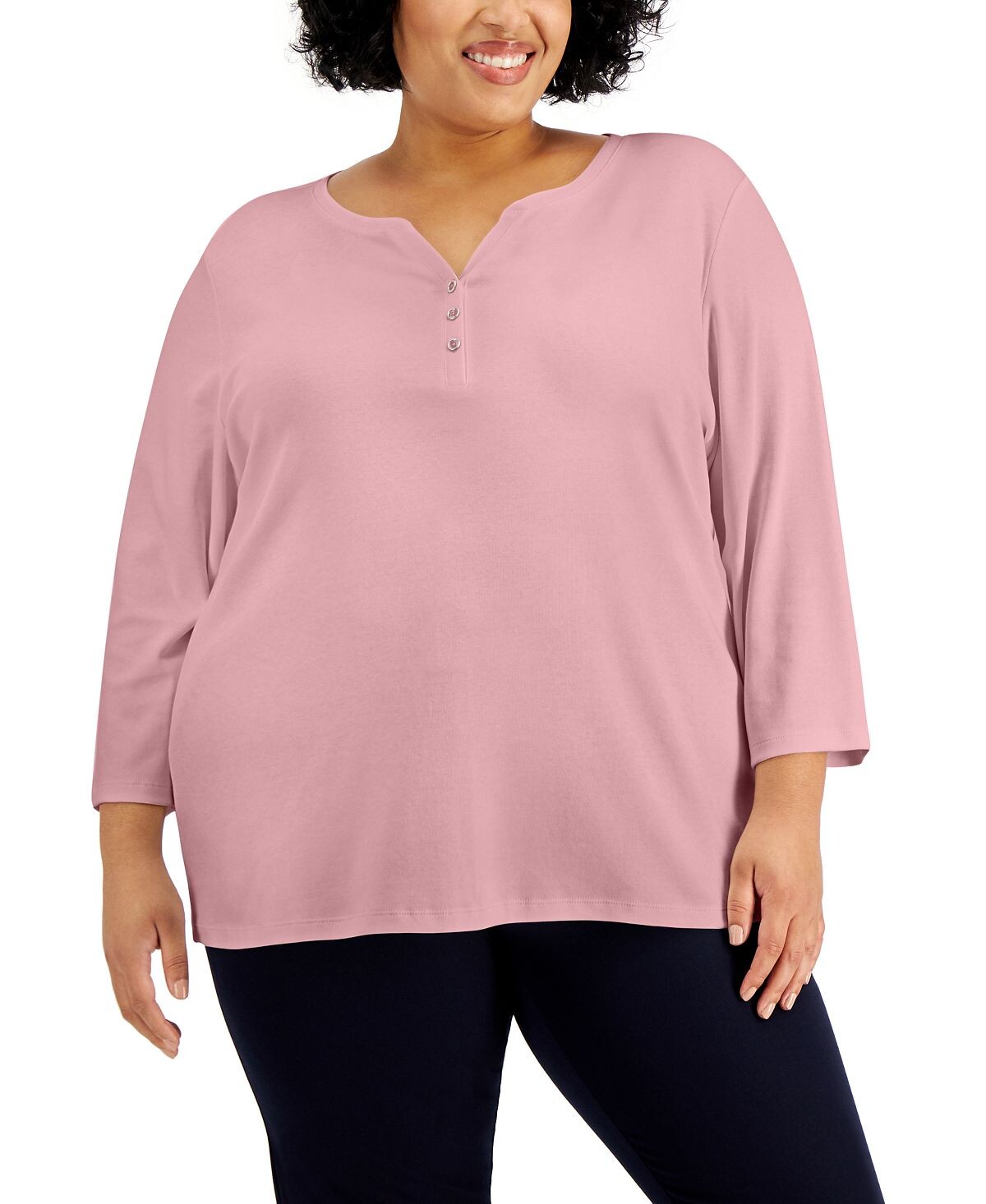 

Топ henley plus size с рукавами 3/4, созданный для macy's Karen Scott, мульти
