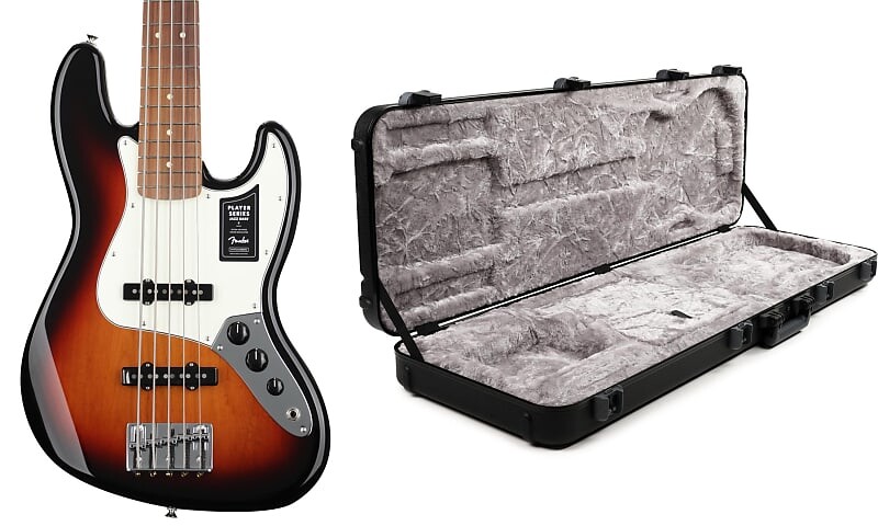 

Комплект Fender Player Jazz Bass V — 3-Tone Sunburst с накладкой на гриф Pau Ferro и литым футляром для бас-гитары Fender Deluxe — черный 0149953500=1 0996162306=1
