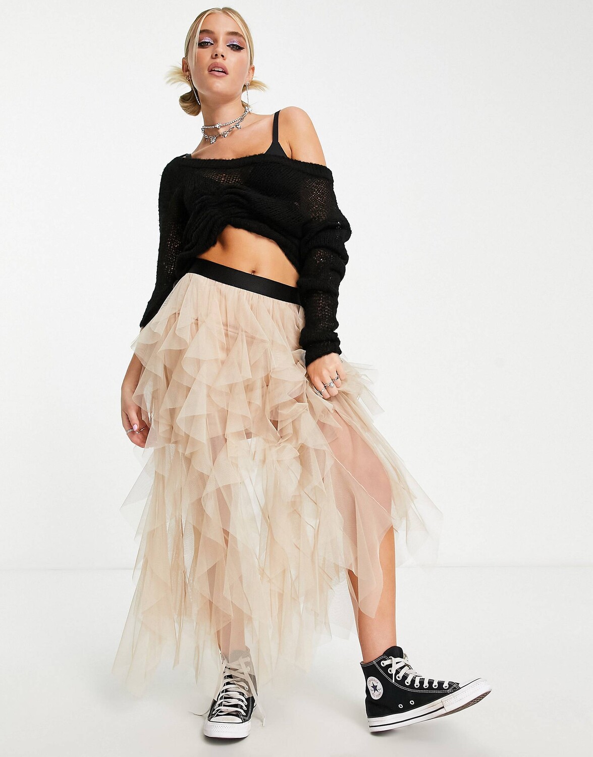 

Нейтральная юбка мини с оборками Miss Selfridge