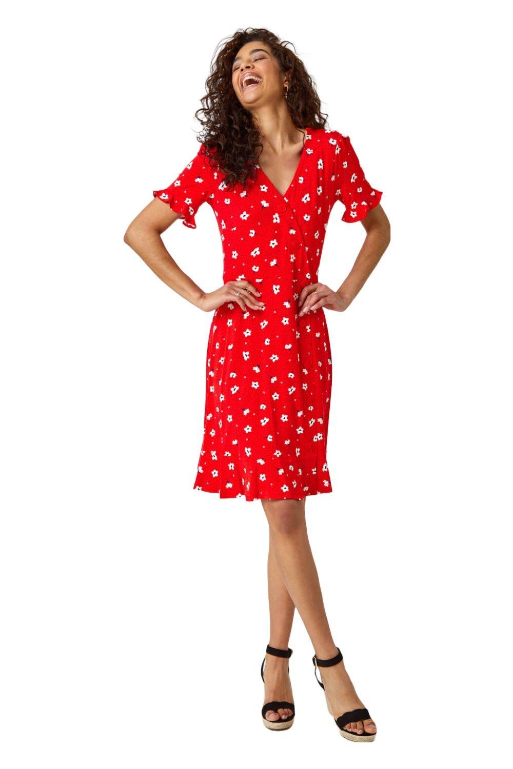 Чайное платье из эластичного джерси с цветочным принтом Roman, красный платье с цветочным принтом y a s красный