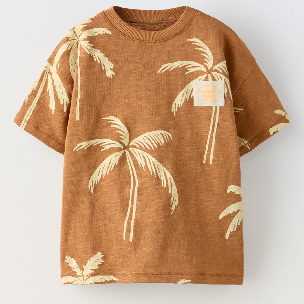 Футболка Zara Palm Tree With Label, светло-коричневый