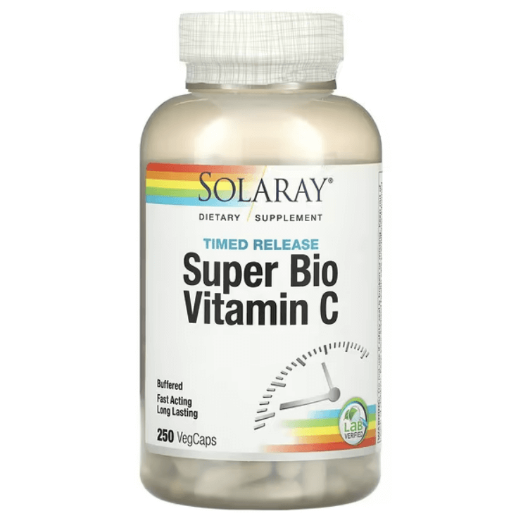 Витамин С замедленное высвобождение Super Bio Vitamin C, 250 растительных капсул, Solaray solaray витамин c и биофлавоноиды 250 растительных капсул vegcap
