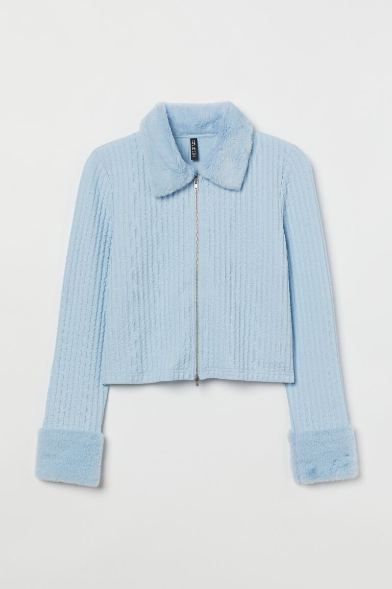 

H&M+ Кардиган с воротником из искусственного меха, светло-синий