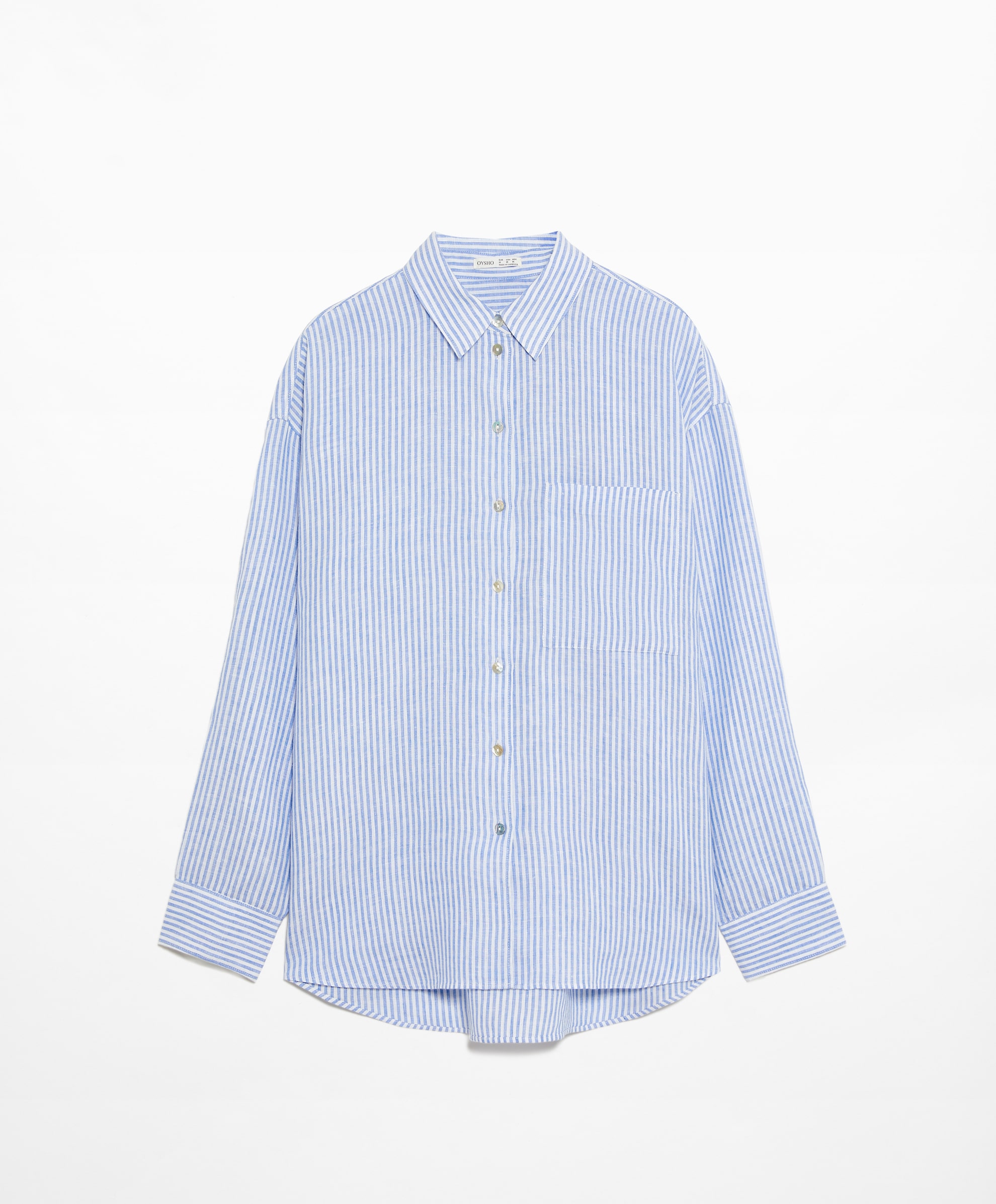 Рубашка Oysho 100% Linen Long-sleeved, голубой рубашка uniqlo premium linen striped long sleeved зеленый