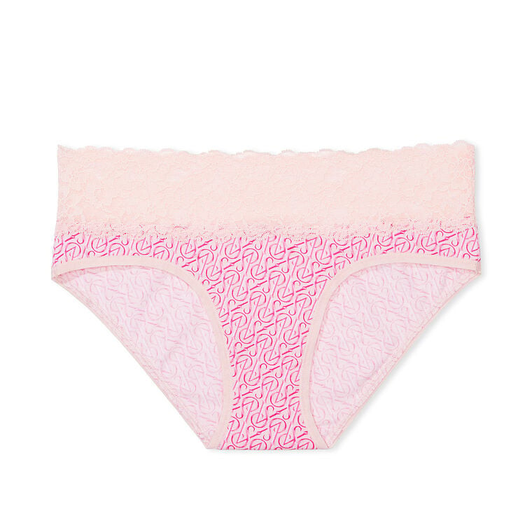 

Трусы Victoria's Secret Posey Lace Waist Cotton Hiphugger, розовый/светло-розовый