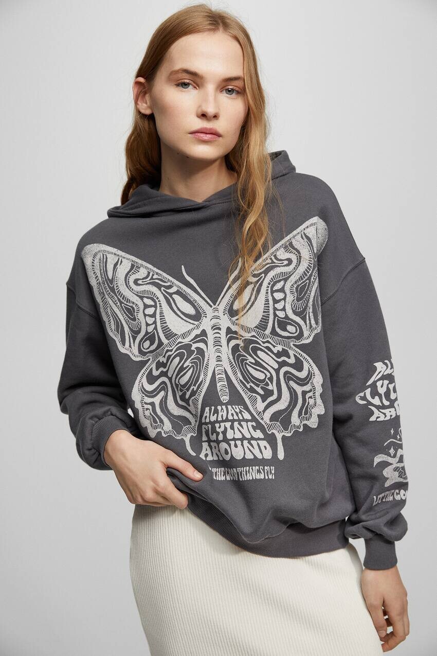 

Толстовка с принтом бабочки Pull&Bear, сине-серый