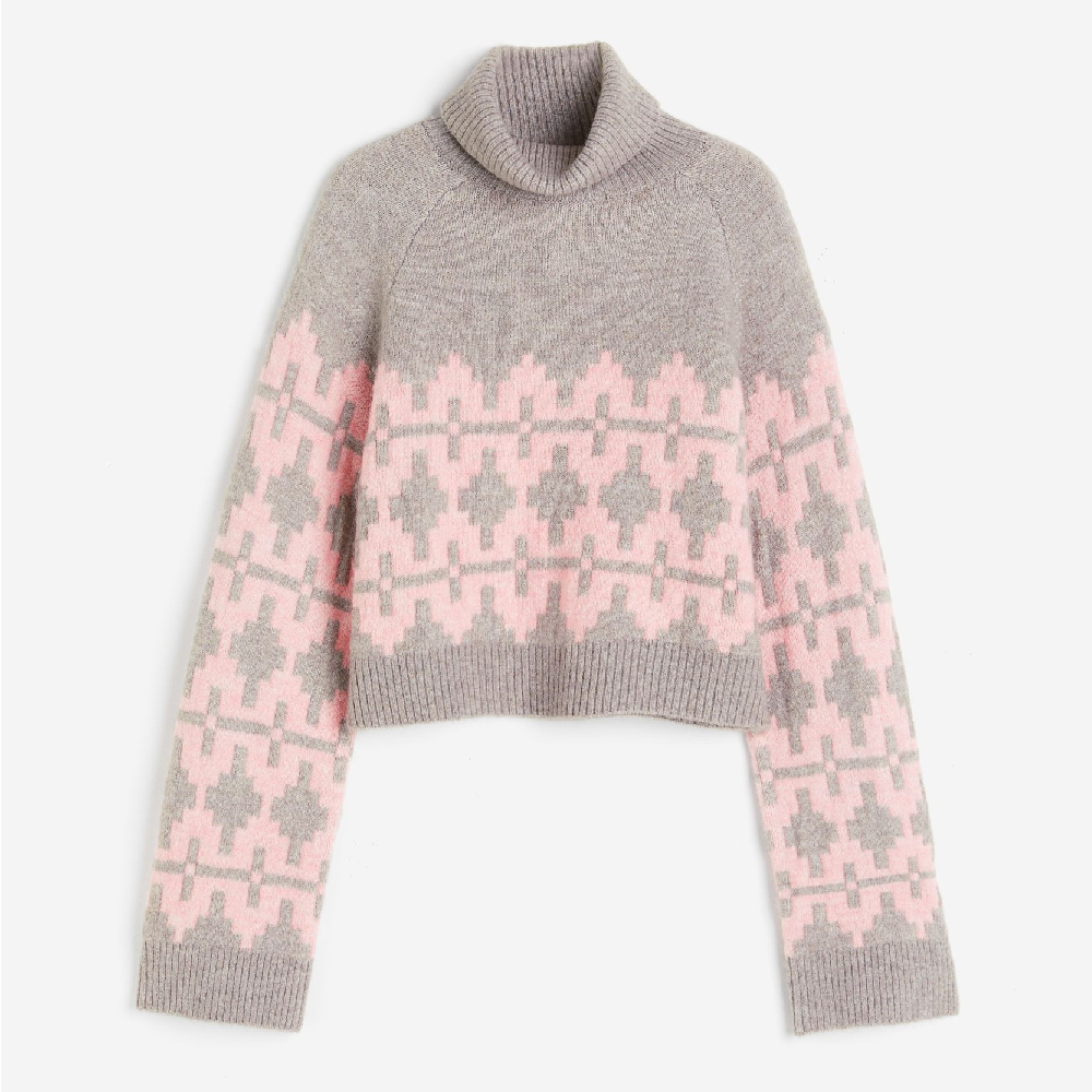 Свитер H&M Jacquard-knit Turtleneck, светло-серый