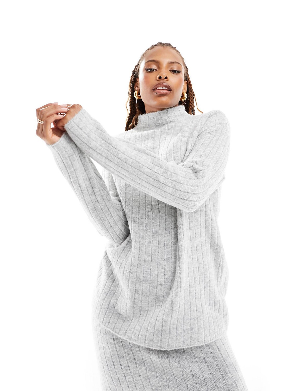

Джемпер Asos Design Oversized Rib With Grown On Neck In Rib Co-ord, серый