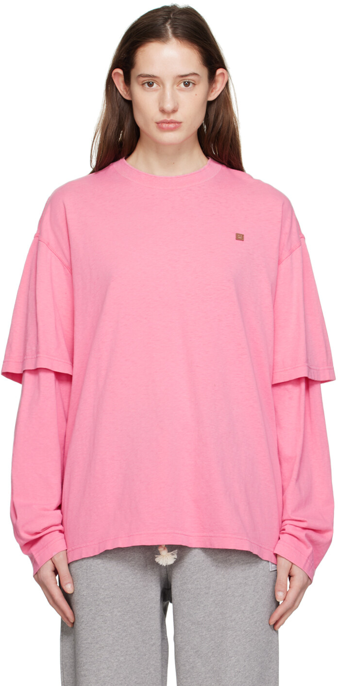 

Розовая многослойная футболка с длинным рукавом Acne Studios