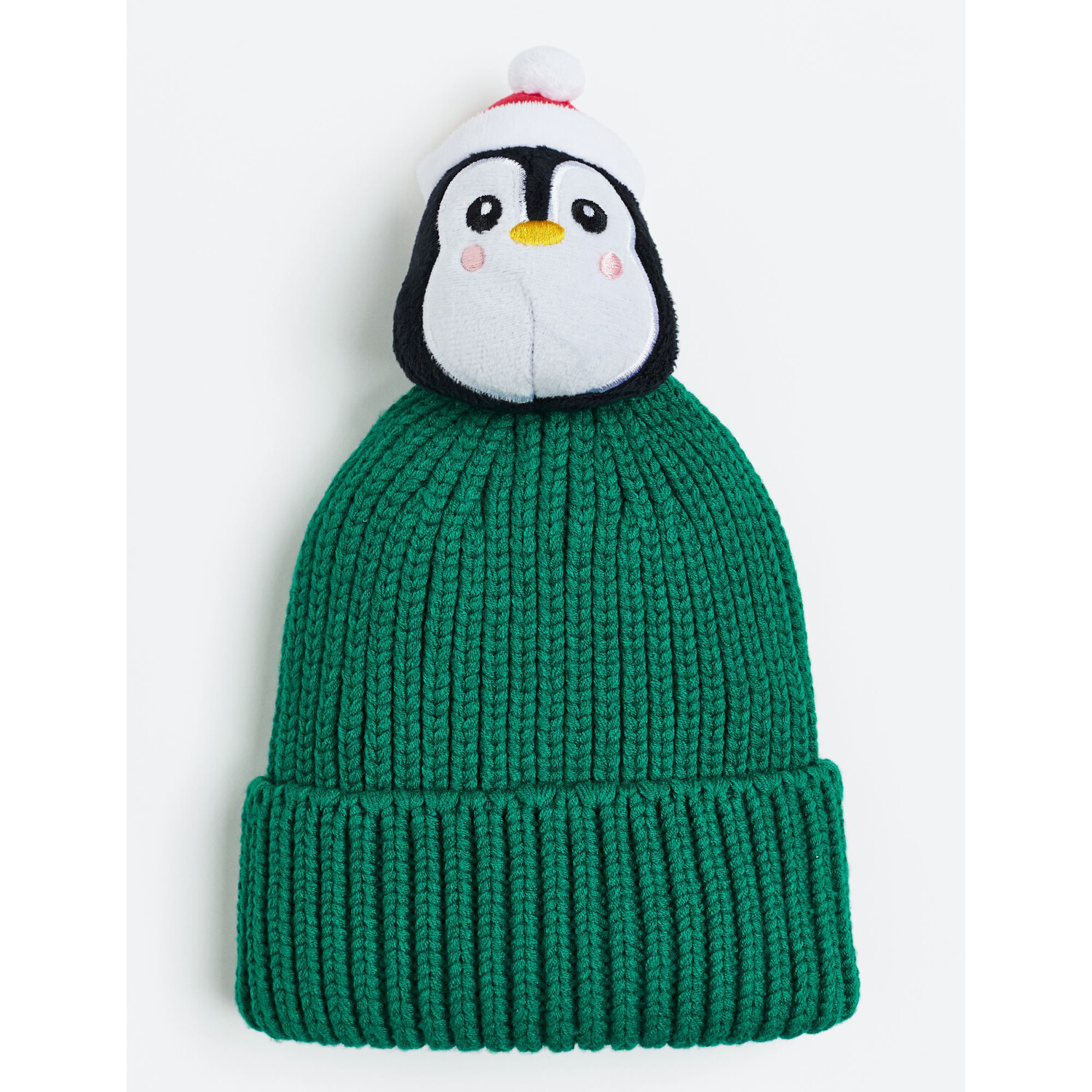 

Ребристая шапка с помпоном H&M Penguin, зеленый/черный/белый
