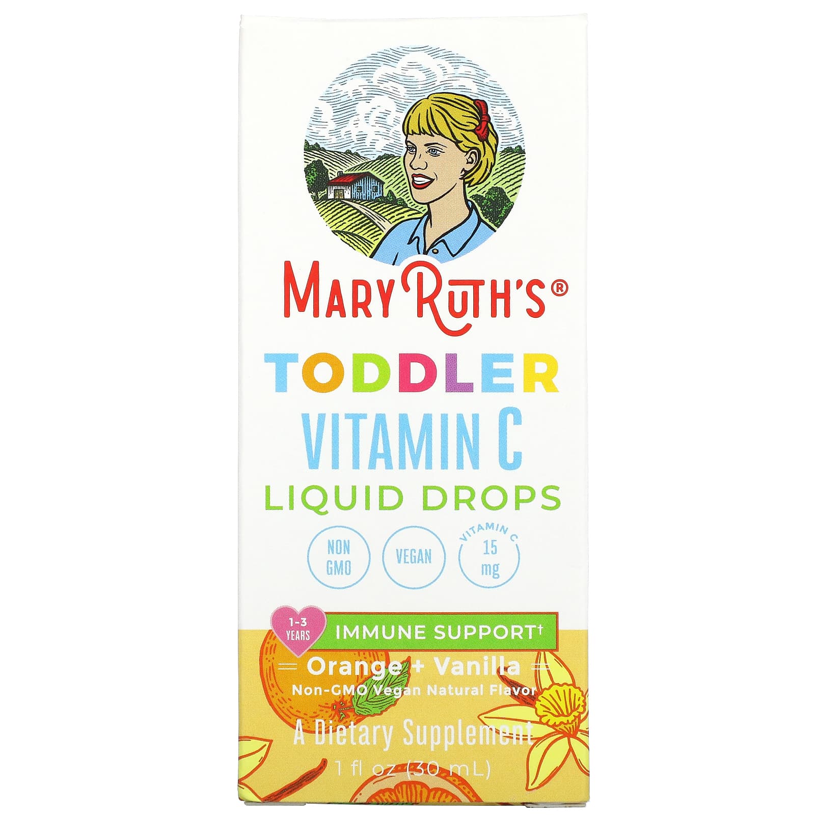 цена Жидкие Капли MaryRuth Organics с витамином С для малышей, апельсин и ваниль, 30 мл