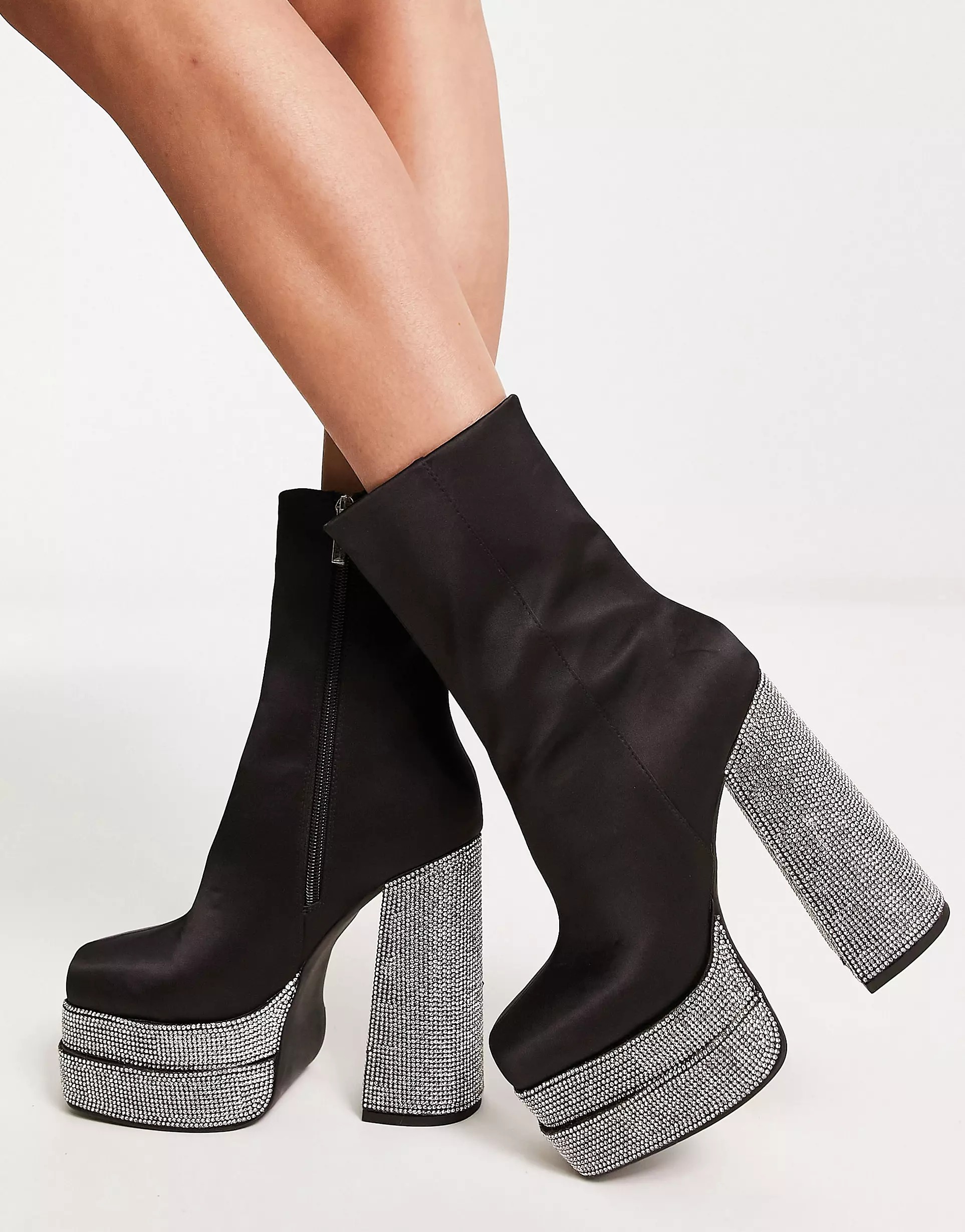Полусапоги Asos Design Encore High-heeled Embellished Platform, черный сапоги asos design knee high platform heeled faux leather черный