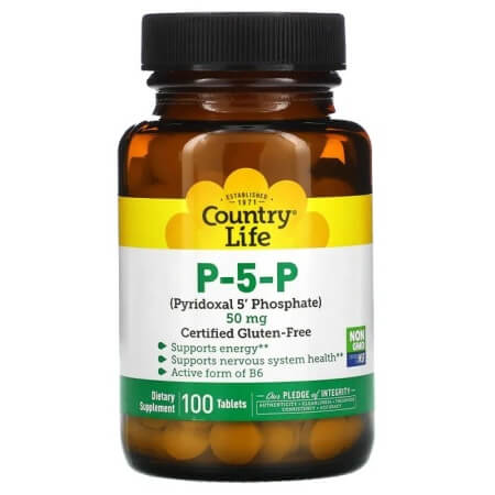 П-5-Ф (пиридоксаль-5'-фосфат), Country Life, 50 мг, 100 таблеток swanson п 5 п пиридоксаль 5 фосфат 20 мг 60 капсул