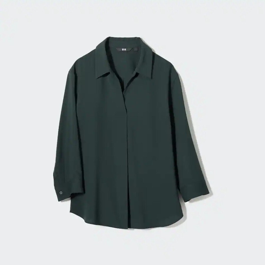 

Блуза Uniqlo Rayon Skipper, темно-зеленый