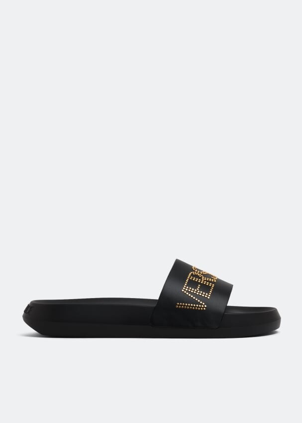 

Шлепанцы VERSACE Studded logo slides, черный