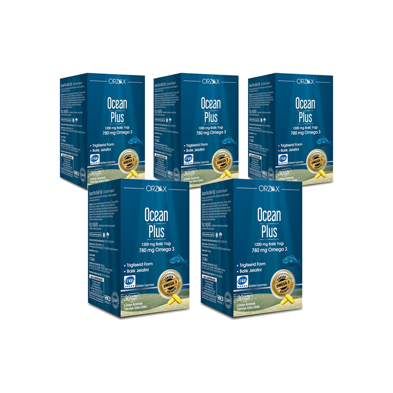 

Ocean Plus 1200 мг рыбьего жира, 30 капсул со вкусом лимона, 5 штук