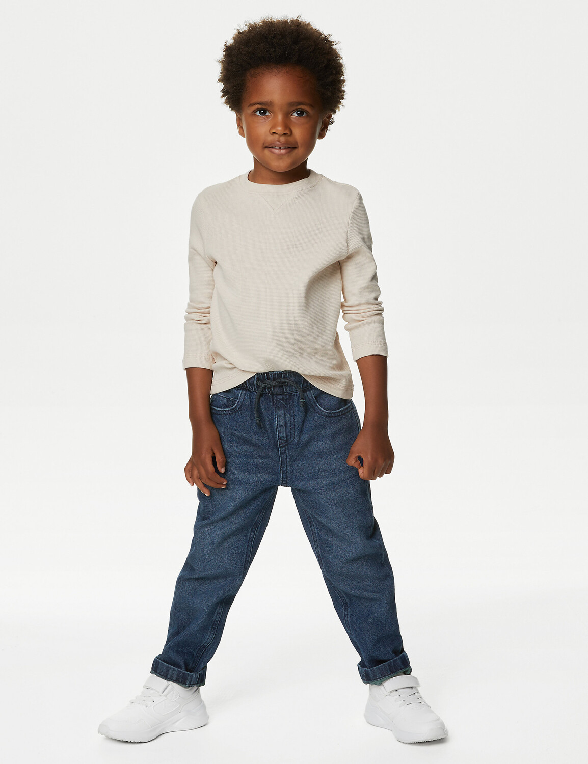 

Свободные джинсы из денима с эластичной талией (2–8 лет) Marks & Spencer, темный деним