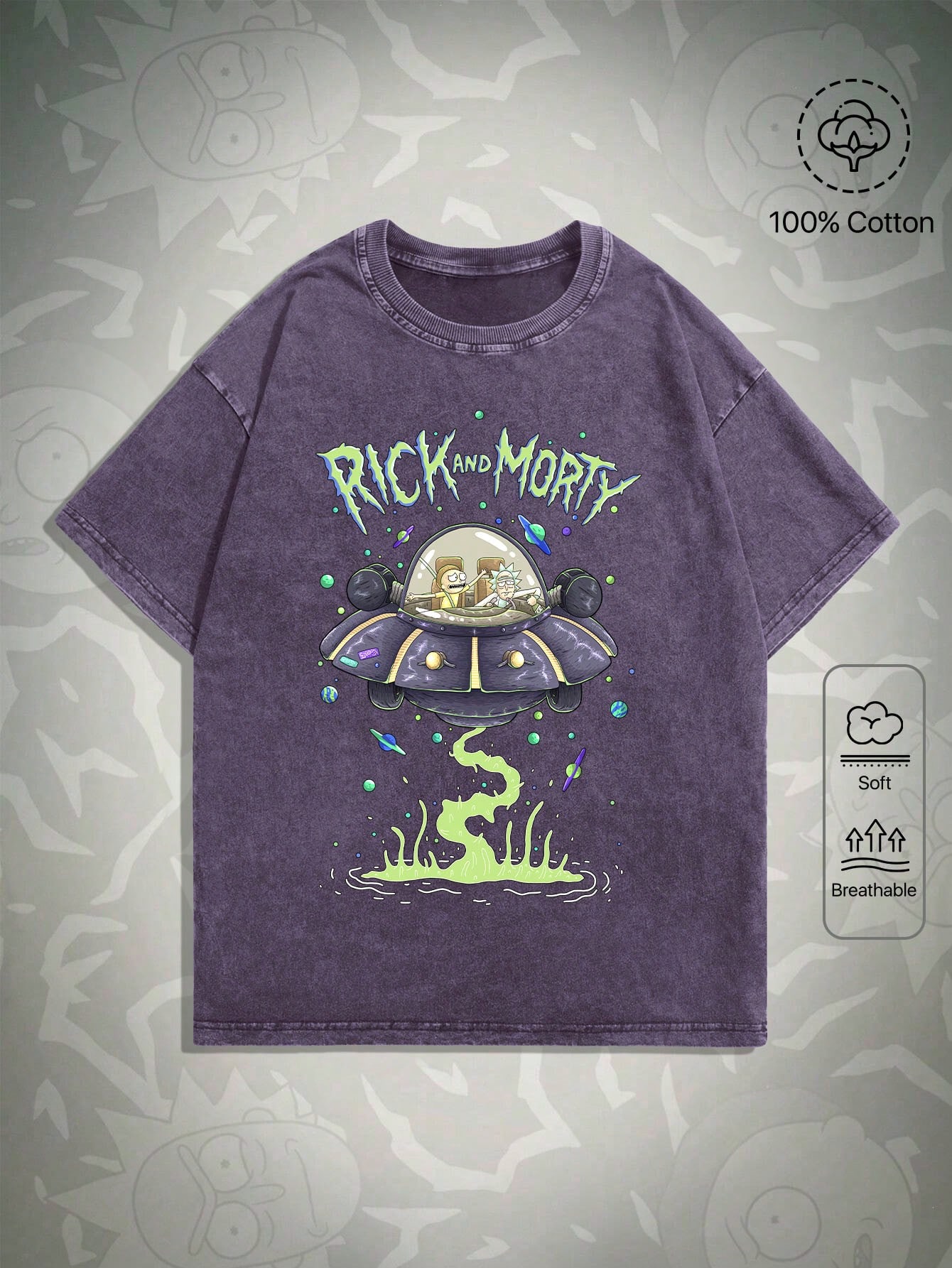 Рик и Морти | ROMWE Мужская футболка с круглым вырезом и принтом букв и мультфильмов, фиолетовый