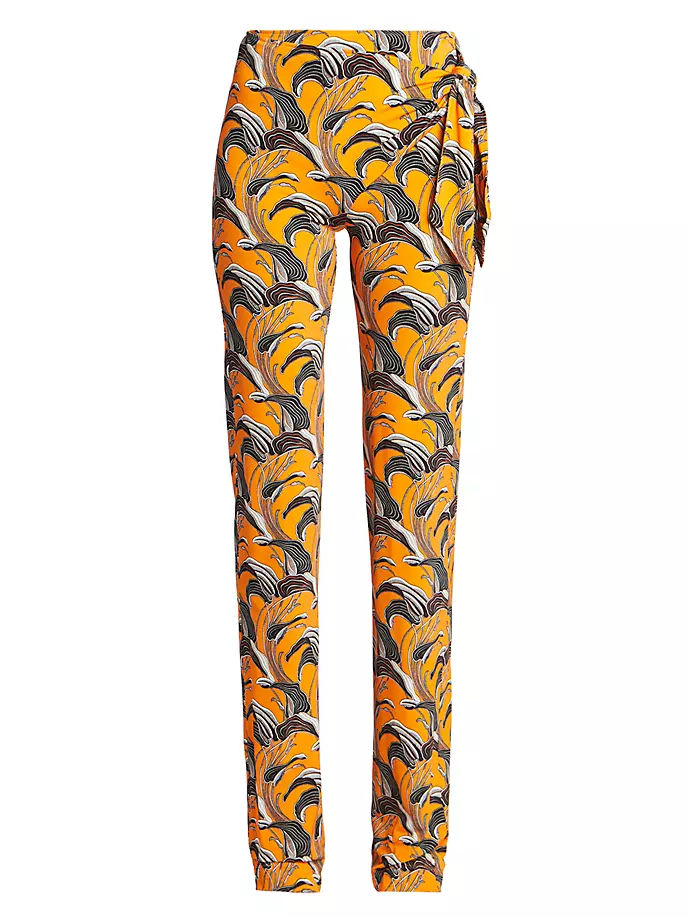 

Брюки с цветочной завязкой на талии Rabanne, цвет pastel orange lily flower
