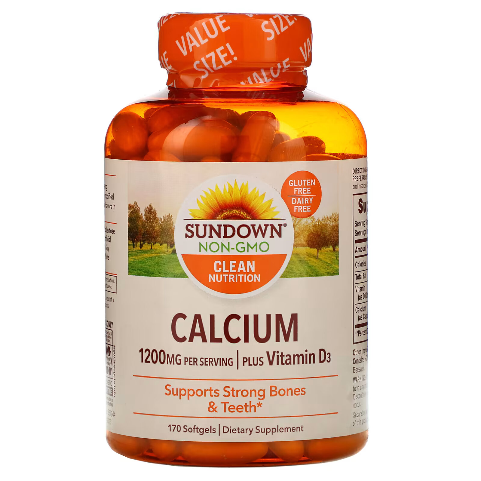 Sundown Naturals, Кальций с витамином D3, 600 мг, 170 мягких таблеток sundown naturals чесночный экстракт без запаха 1000 мг 250 мягких таблеток
