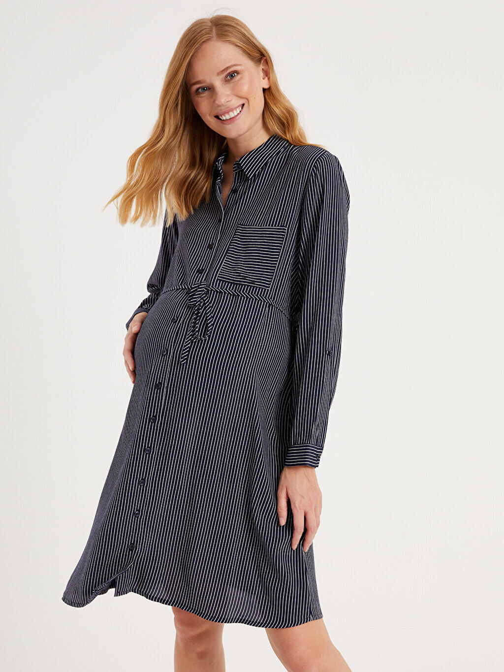 

Полосатое платье для беременных с поясом LC Waikiki Maternity
