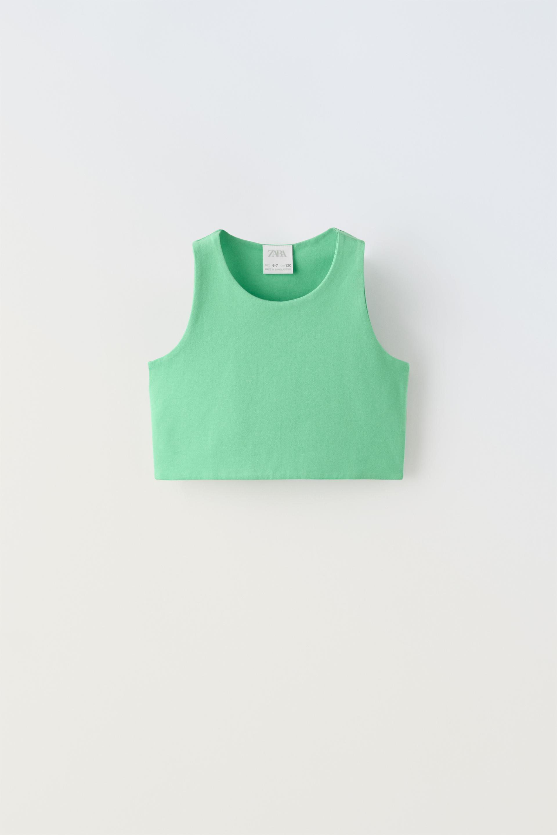 Топ Zara Sleeveless Crop, зеленый футболка женская оверсайз с графическим принтом модный топ без рукавов бандажный топ с круглым вырезом уличная одежда 2022