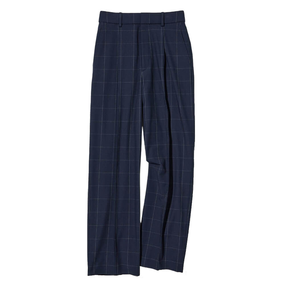 

Брюки Uniqlo Pleated Wide Leg Windowpane Checked, темно-синий