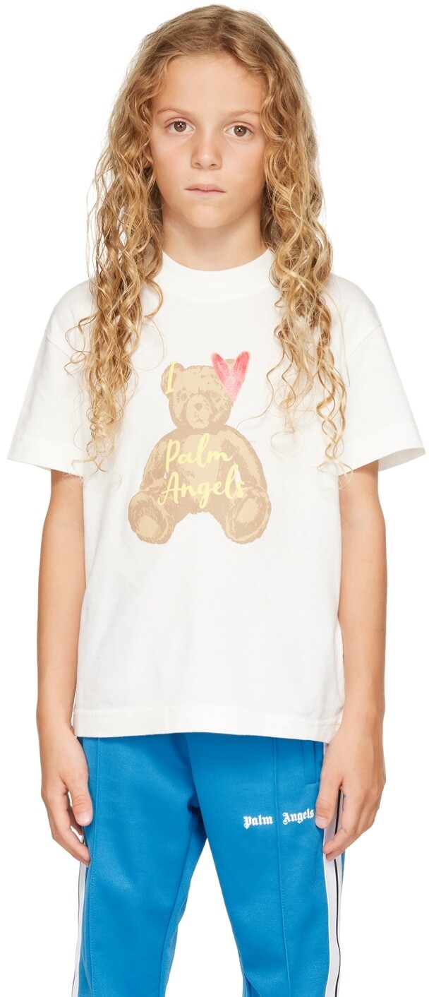 

Детская белая футболка Love Bear Palm Angels