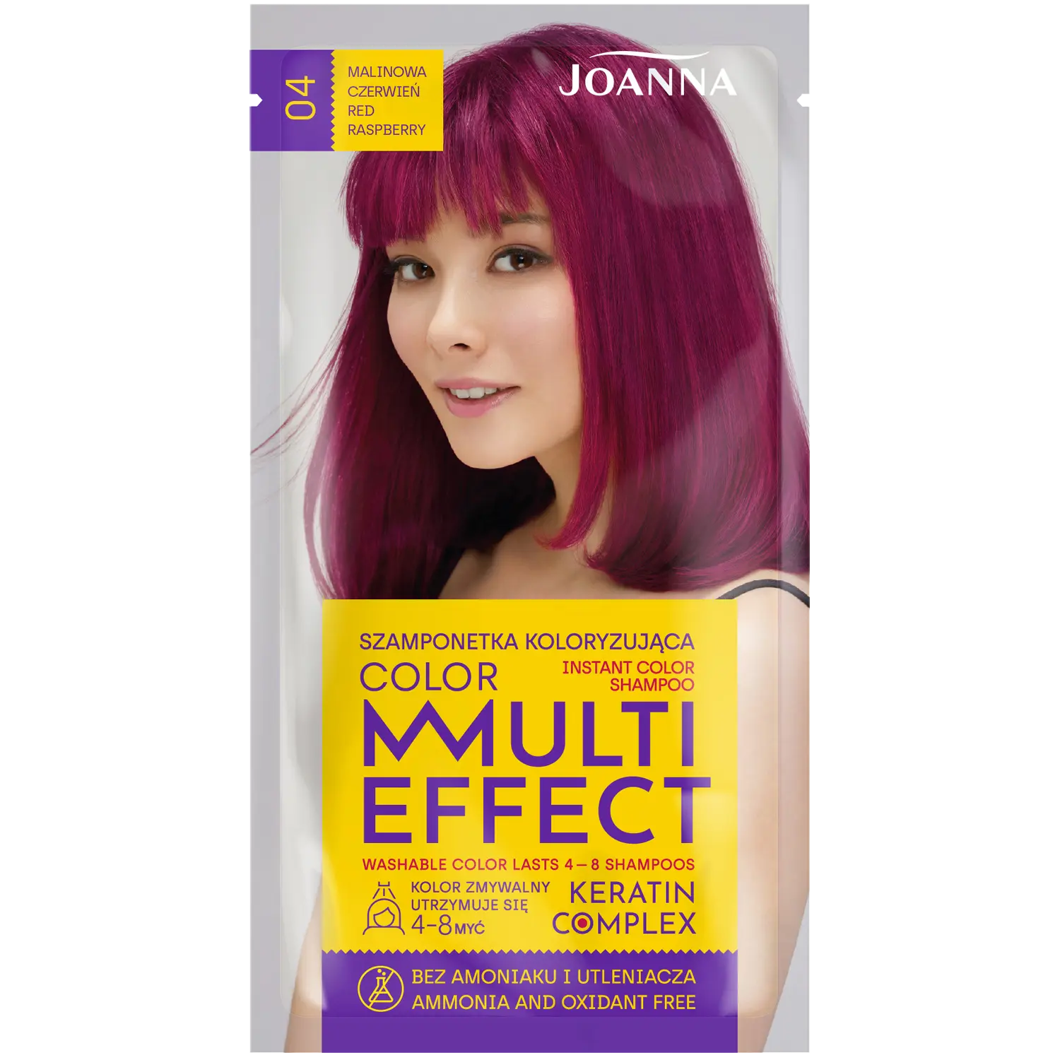 

Joanna Multi Effect шампунь-краска для волос 04 малиново-красный, 1 упаковка